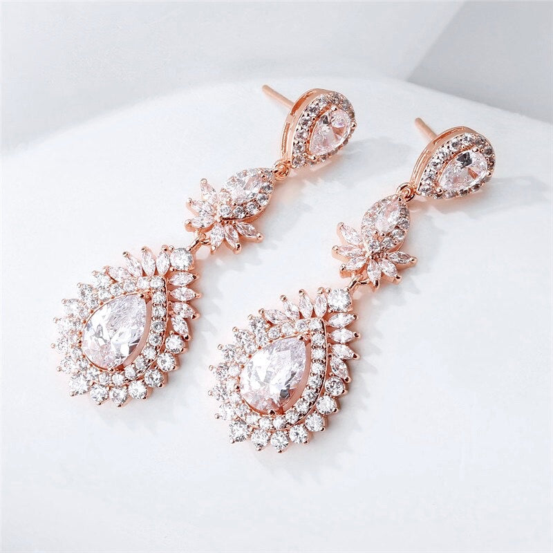 Piper - Cubic Zirconia Bridal Earrings - Available in Rose Gold and Silver