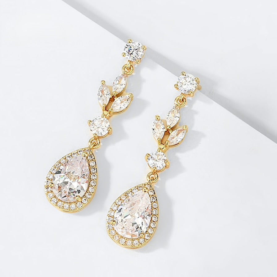 Parker - Cubic Zirconia Bridal Earrings - Available in Rose Gold, Silver and Yellow Gold