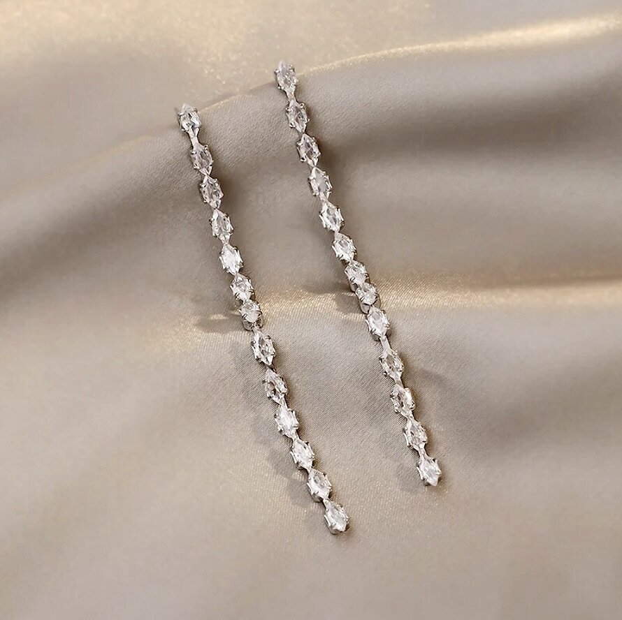 "Ellora" - Long Cubic Zirconia Bridal Earrings