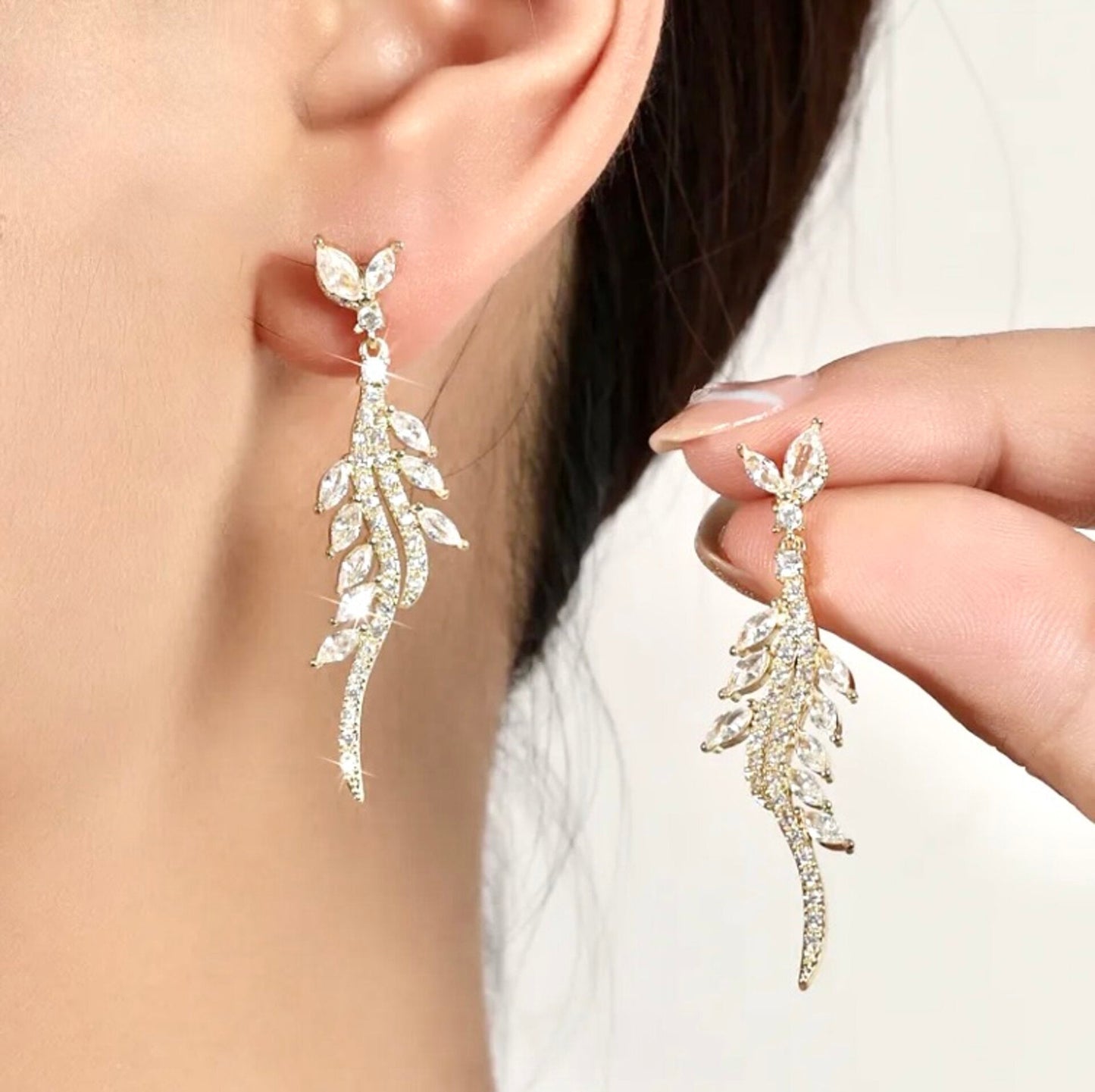 "Adelyn" - Cubic Zirconia Bridal Earrings - Available in Silver and Gold