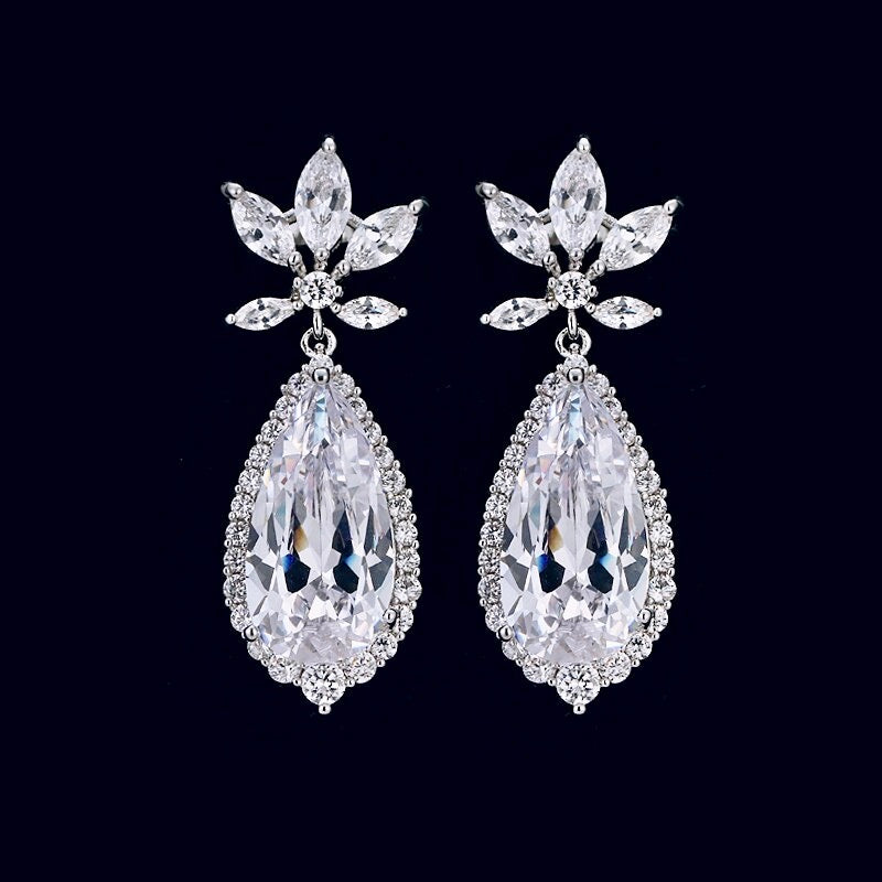 Calista - Cubic Zirconia Bridal Earrings - Available in Rose Gold and Silver