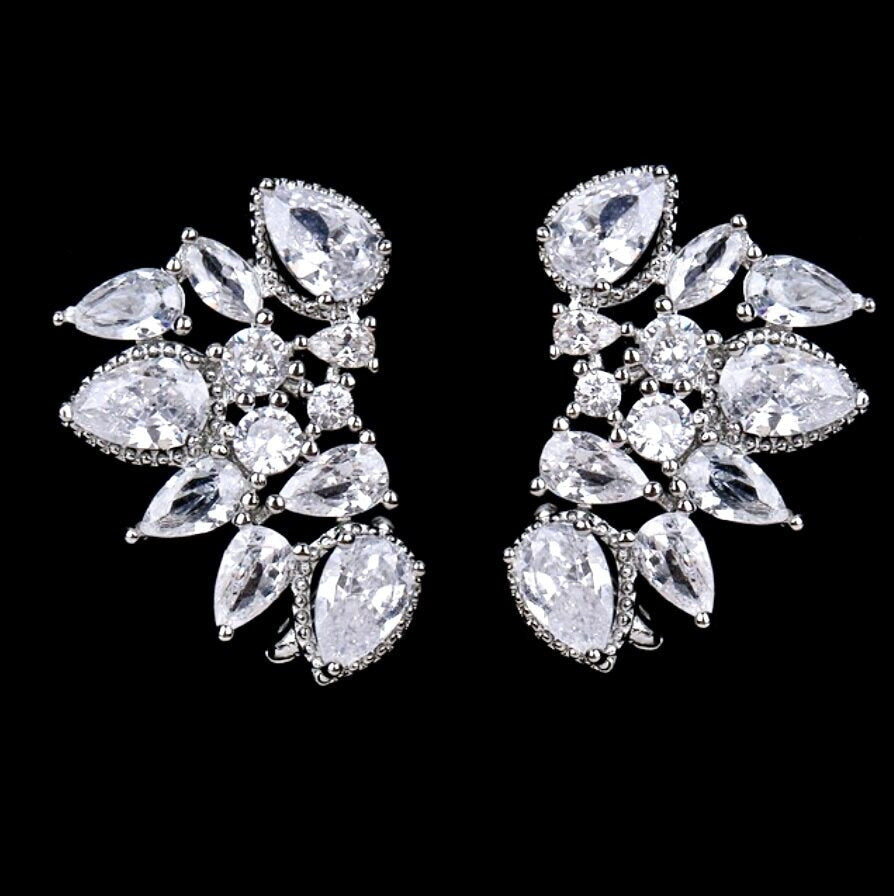 "Rielle" - CZ Bridal Climber Earrings - Available in Silver, Rose Gold and Yellow Gold