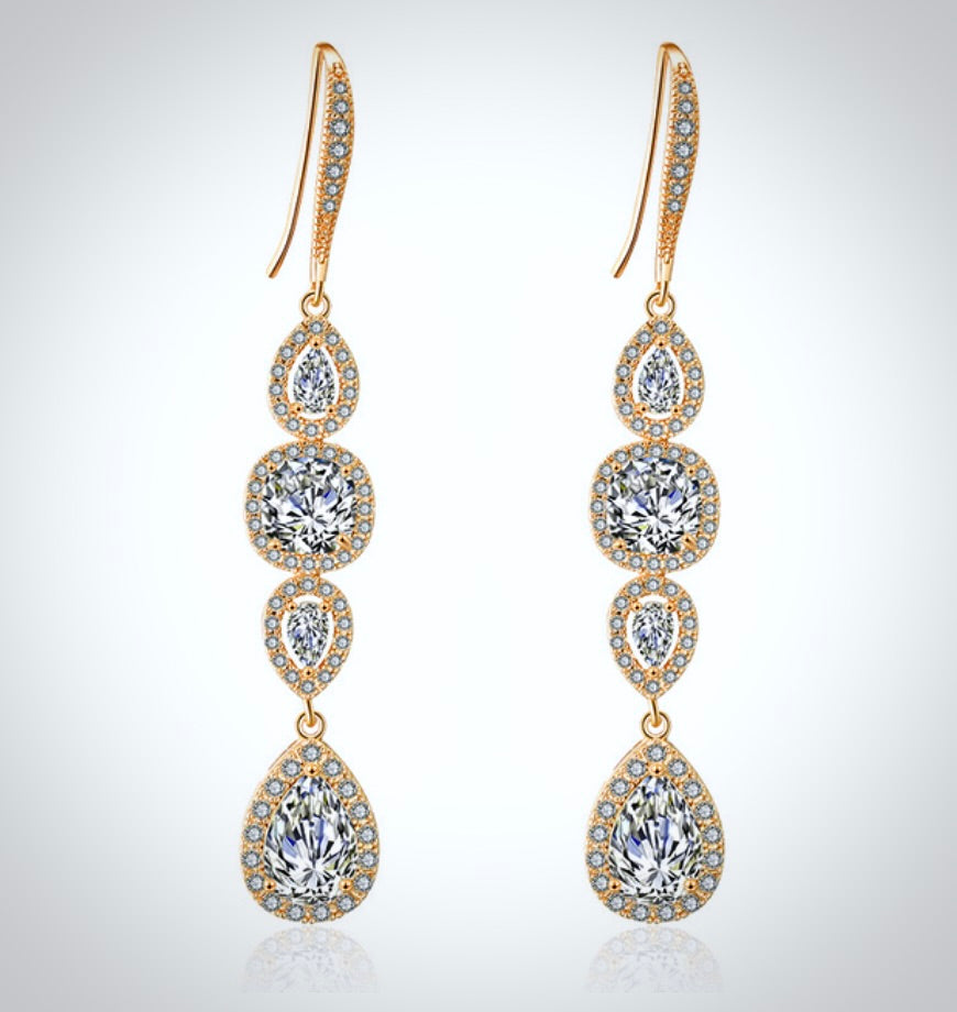 Michelle - Cubic Zirconia Bridal Earrings - Available in Silver, Rose Gold and Yellow Gold