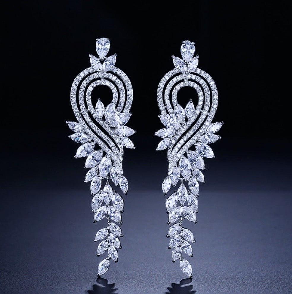 Leona - Silver Cubic Zirconia Bridal Earrings