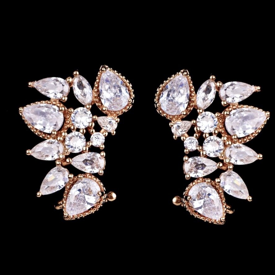 "Rielle" - CZ Bridal Climber Earrings - Available in Silver, Rose Gold and Yellow Gold