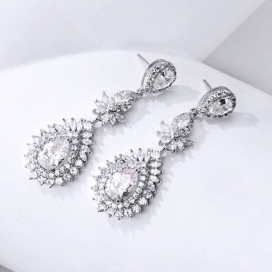 Piper - Cubic Zirconia Bridal Earrings - Available in Rose Gold and Silver