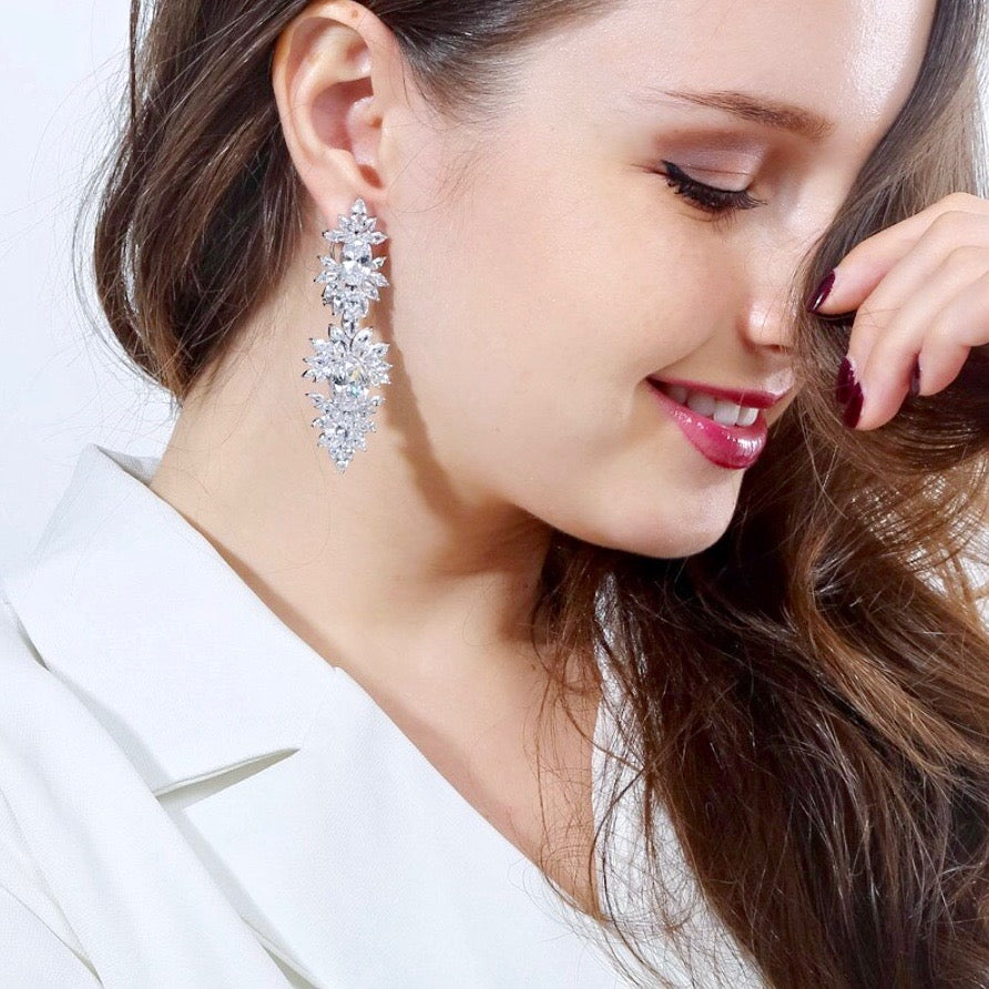 Elysia - Silver Cubic Zirconia Bridal Earrings