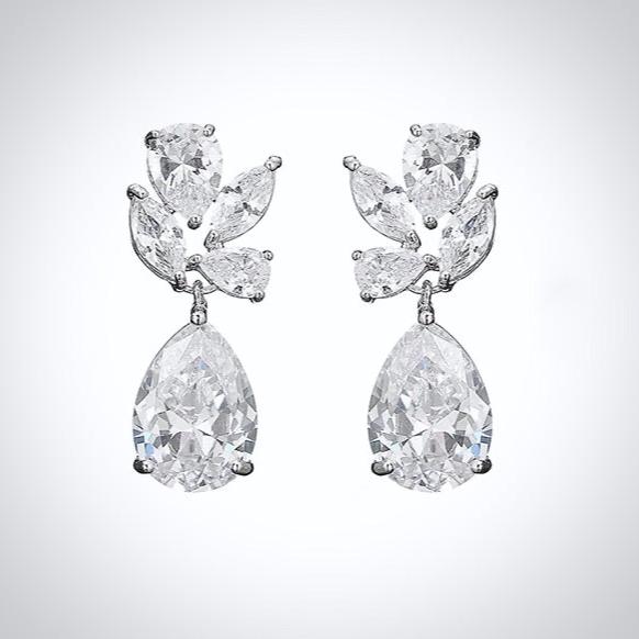 "Arista" - Cubic Zirconia Bridal Drop Earrings - Available in Rose Gold and Silver