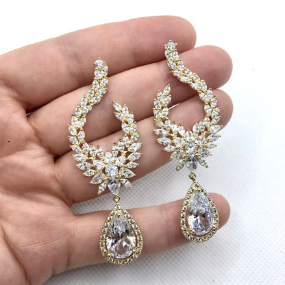Glenda - Cubic Zirconia Bridal Earrings - Available in Silver and Gold