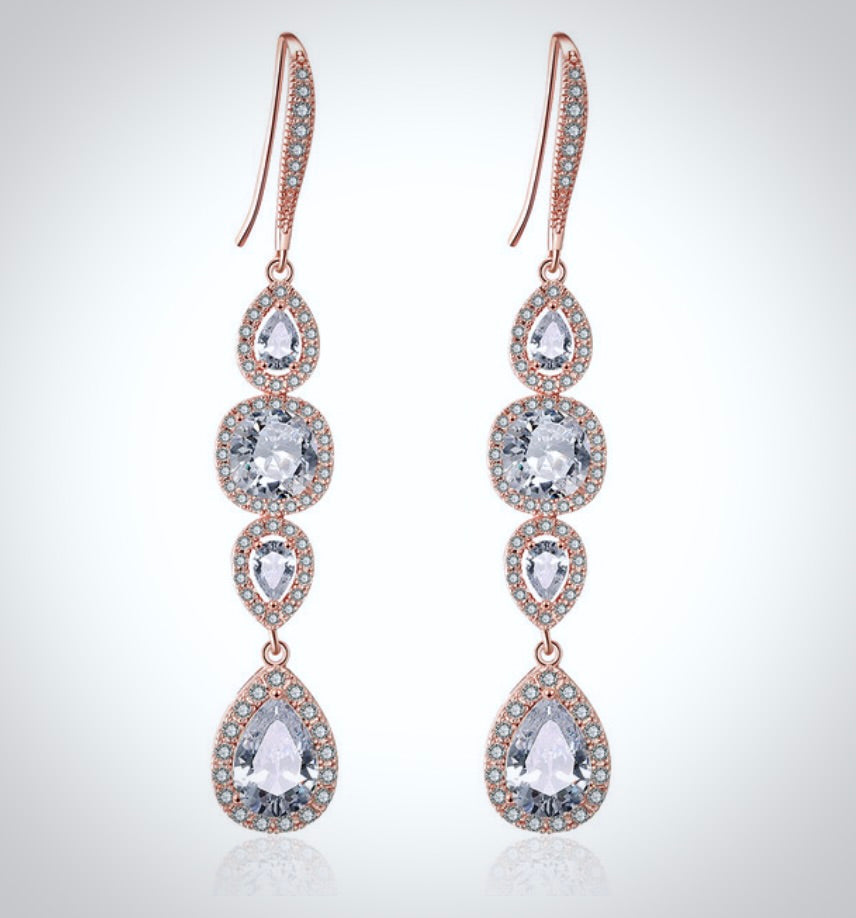 Michelle - Cubic Zirconia Bridal Earrings - Available in Silver, Rose Gold and Yellow Gold