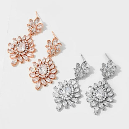 Kassie - Cubic Zirconia Bridal Drop Earrings - Available in Rose Gold and Silver