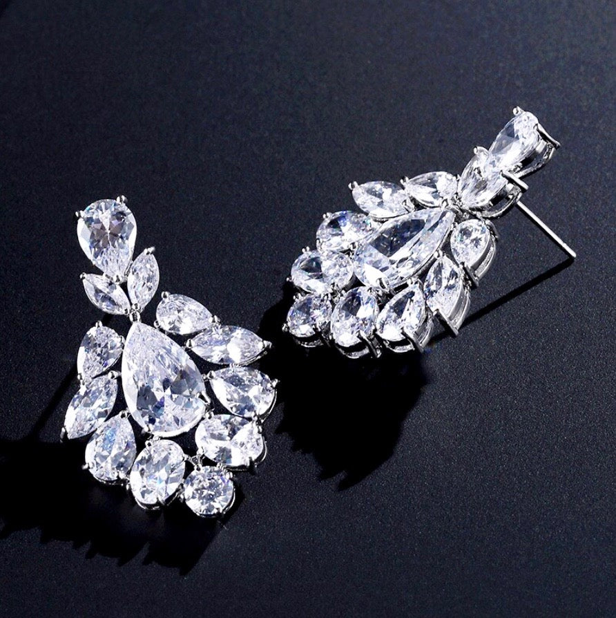 Nala - Silver Cubic Zirconia Bridal Earrings