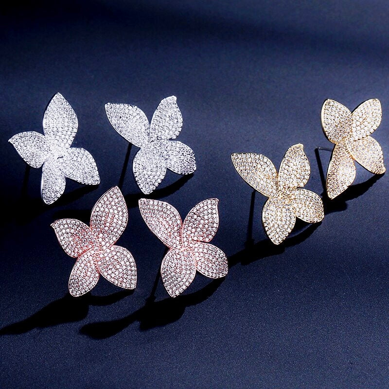 Zinnia - Cubic Zirconia Bridal Earrings - Available in Silver, Rose Gold and Yellow Gold