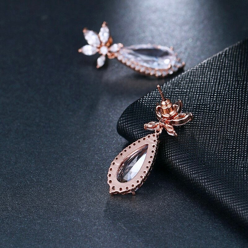 Calista - Cubic Zirconia Bridal Earrings - Available in Rose Gold and Silver