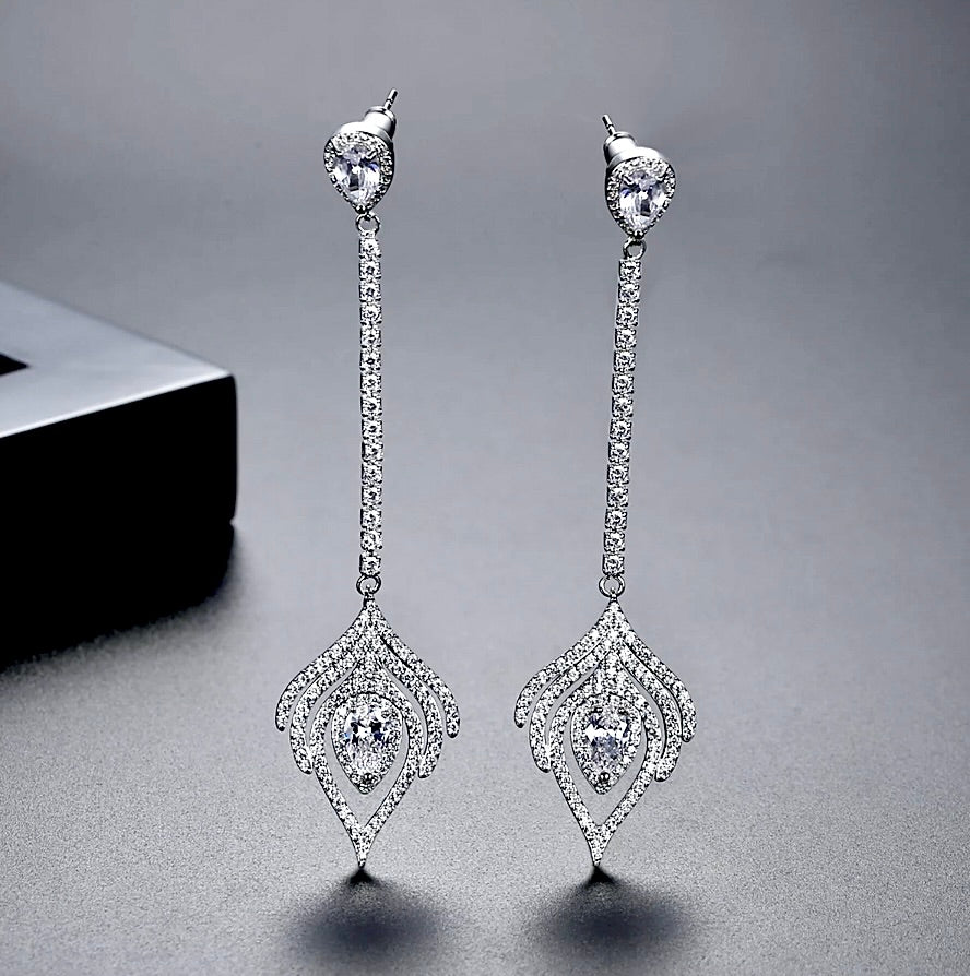 "Skylar" - Silver Cubic Zirconia Bridal Earrings
