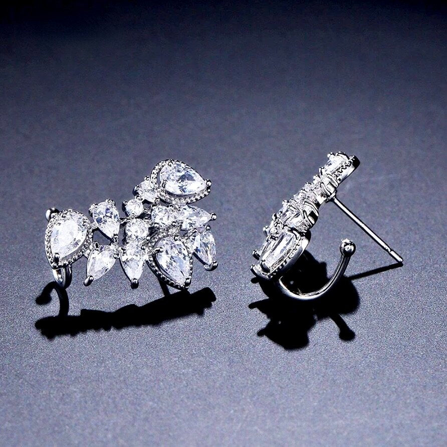 "Rielle" - CZ Bridal Climber Earrings - Available in Silver, Rose Gold and Yellow Gold