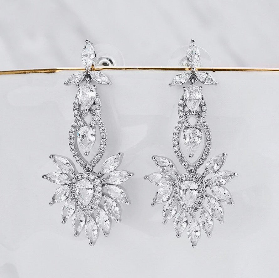 Tatiana - Silver Cubic Zirconia Bridal Earrings
