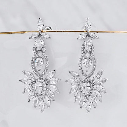 Tatiana - Silver Cubic Zirconia Bridal Earrings