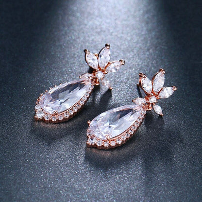 Calista - Cubic Zirconia Bridal Earrings - Available in Rose Gold and Silver