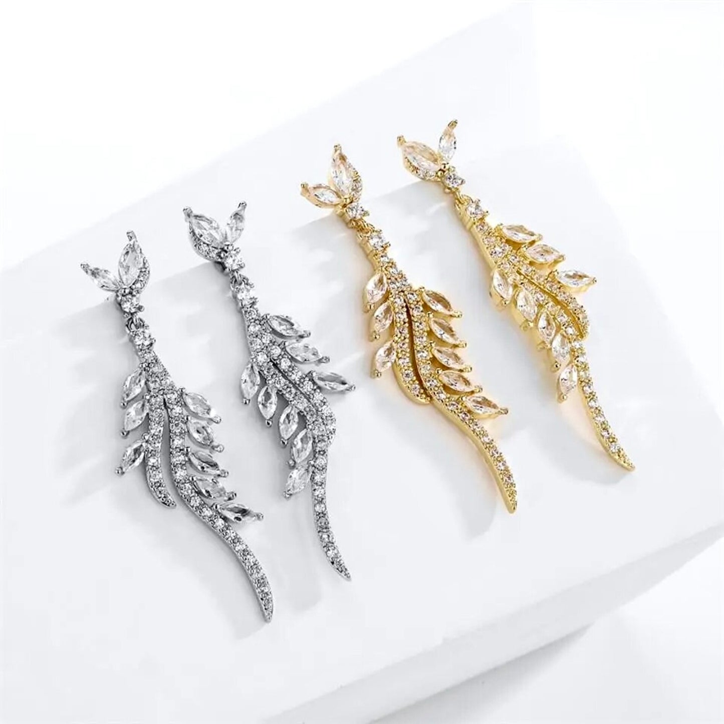 "Adelyn" - Cubic Zirconia Bridal Earrings - Available in Silver and Gold
