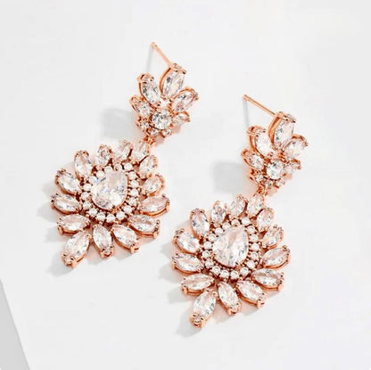 Kassie - Cubic Zirconia Bridal Drop Earrings - Available in Rose Gold and Silver