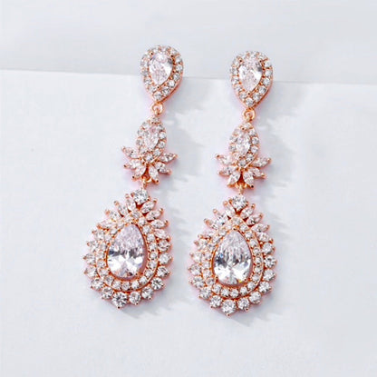 Piper - Cubic Zirconia Bridal Earrings - Available in Rose Gold and Silver
