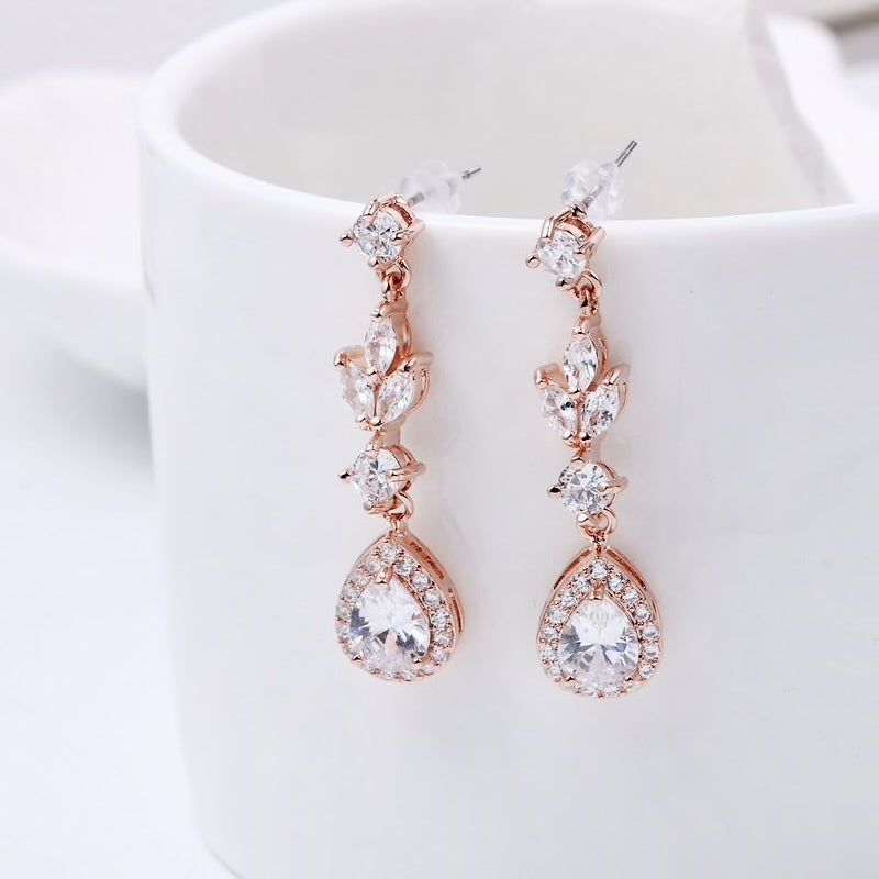 Parker - Cubic Zirconia Bridal Earrings - Available in Rose Gold, Silver and Yellow Gold