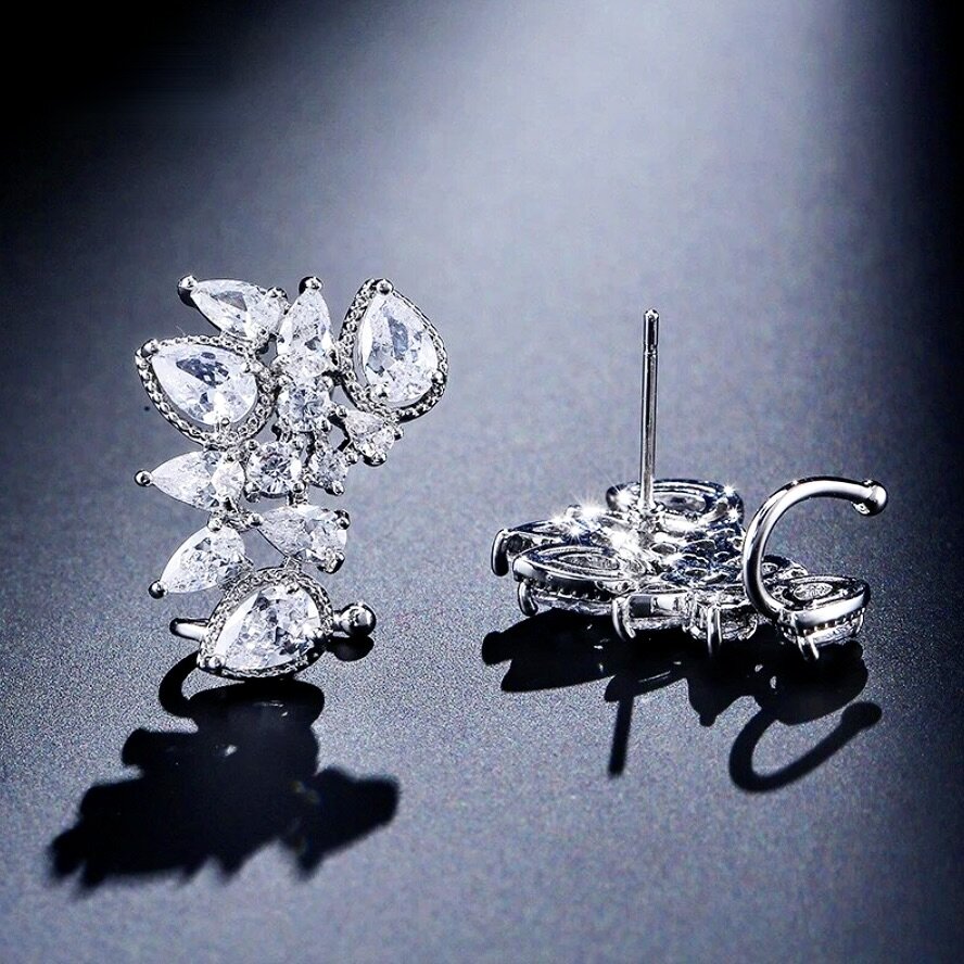 "Rielle" - CZ Bridal Climber Earrings - Available in Silver, Rose Gold and Yellow Gold