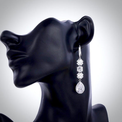 Leslie - Cubic Zirconia Bridal Earrings - Available in Silver and Rose Gold