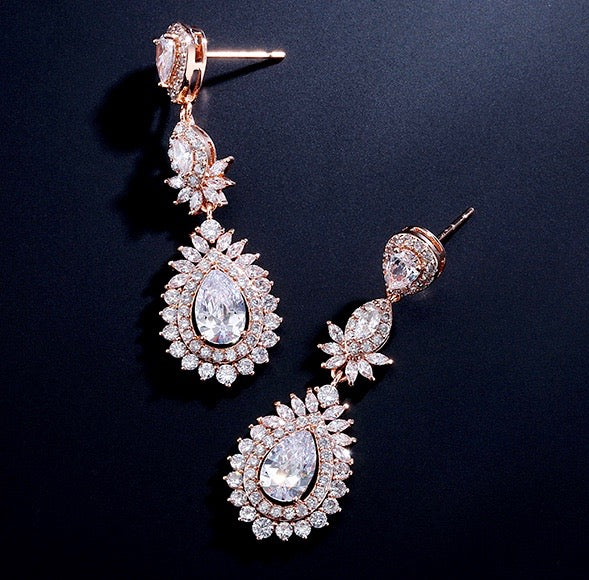 Piper - Cubic Zirconia Bridal Earrings - Available in Rose Gold and Silver