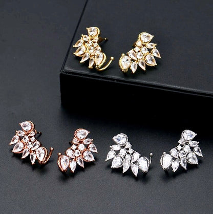 "Rielle" - CZ Bridal Climber Earrings - Available in Silver, Rose Gold and Yellow Gold