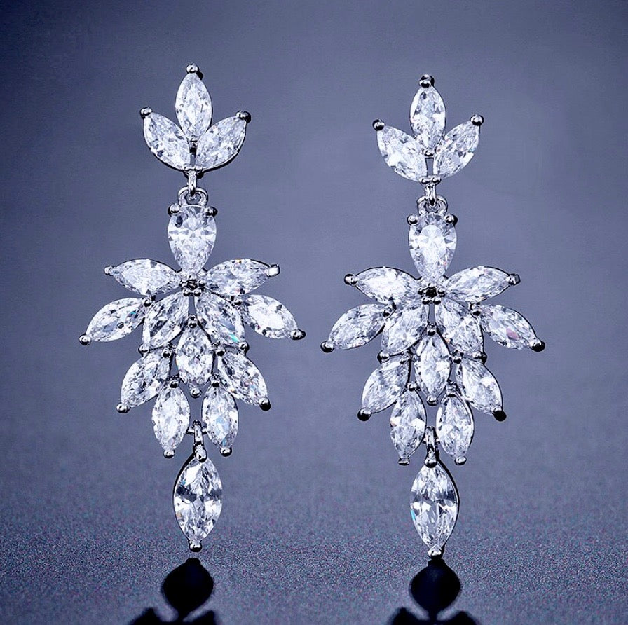 "Marne" - Cubic Zirconia Bridal Drop Earrings - Available in Silver and Rose Gold