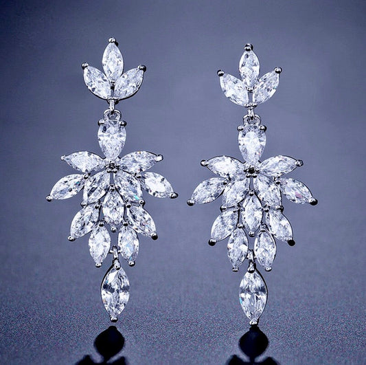 "Marne" - Cubic Zirconia Bridal Drop Earrings - Available in Silver and Rose Gold
