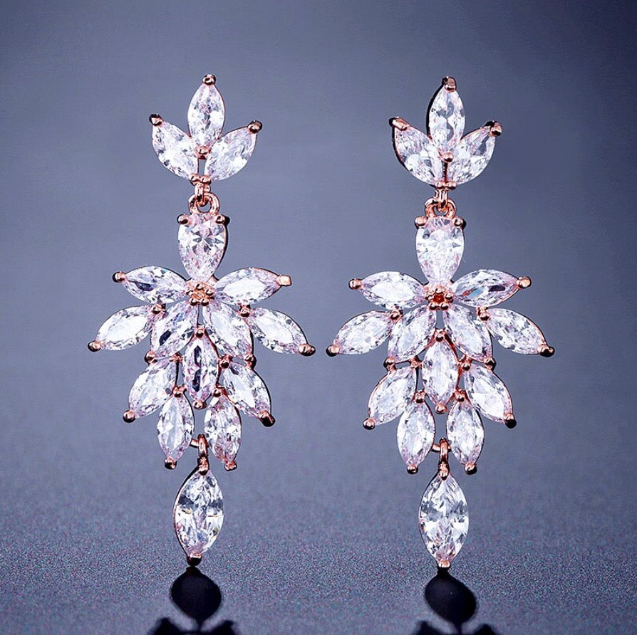 "Marne" - Cubic Zirconia Bridal Drop Earrings - Available in Silver and Rose Gold
