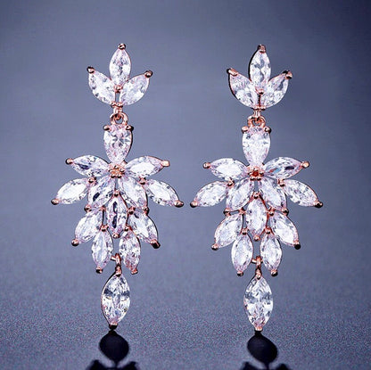 "Marne" - Cubic Zirconia Bridal Drop Earrings - Available in Silver and Rose Gold