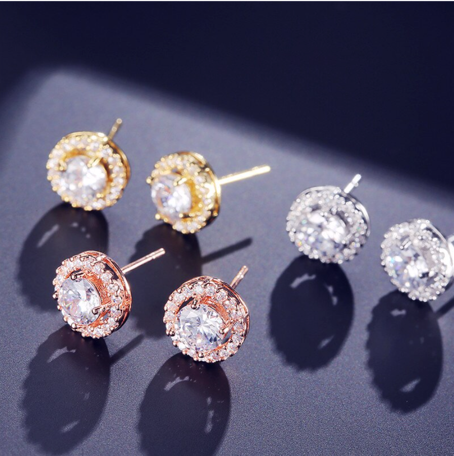 "Pandora" - Cubic Zirconia Stud Earrings - Available in Silver, Rose Gold and Yellow Gold