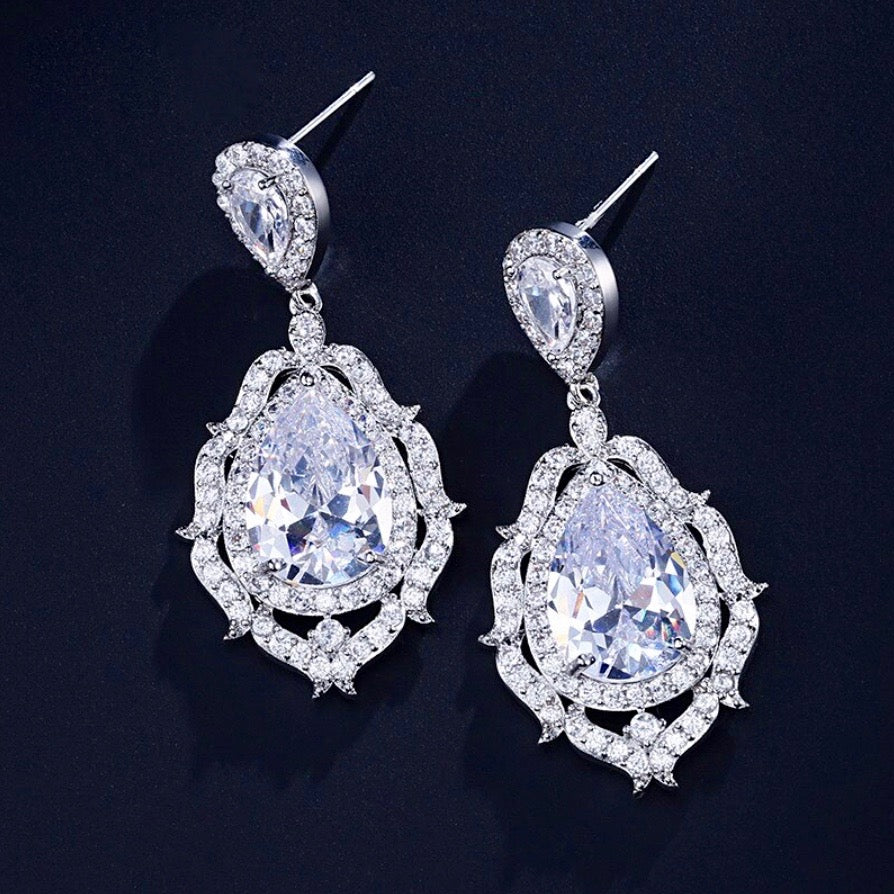 Anise - Cubic Zirconia Bridal Drop Earrings - Available in Silver and Rose Gold