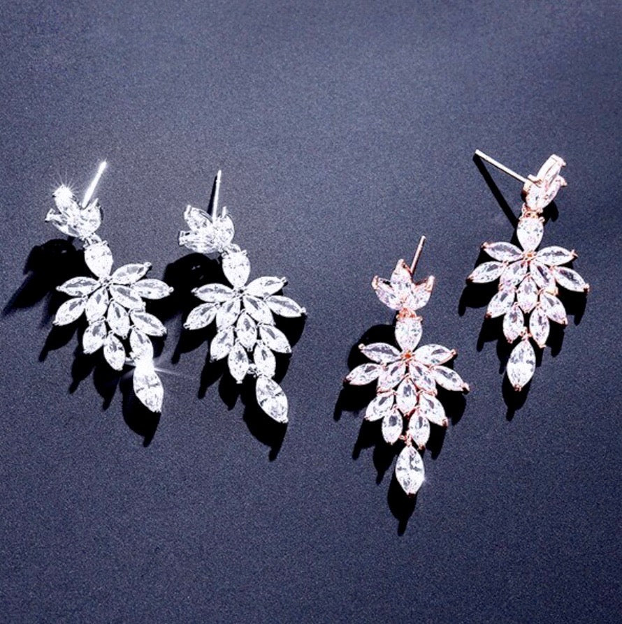 "Marne" - Cubic Zirconia Bridal Drop Earrings - Available in Silver and Rose Gold