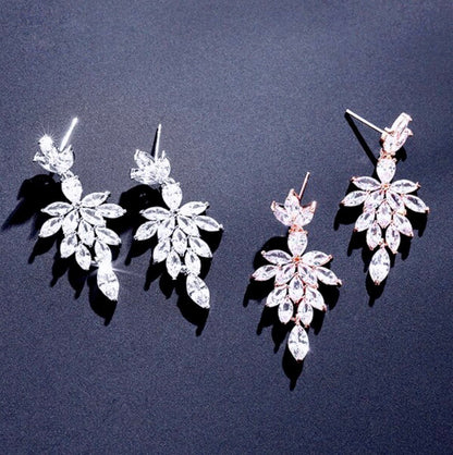"Marne" - Cubic Zirconia Bridal Drop Earrings - Available in Silver and Rose Gold