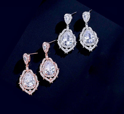 Anise - Cubic Zirconia Bridal Drop Earrings - Available in Silver and Rose Gold