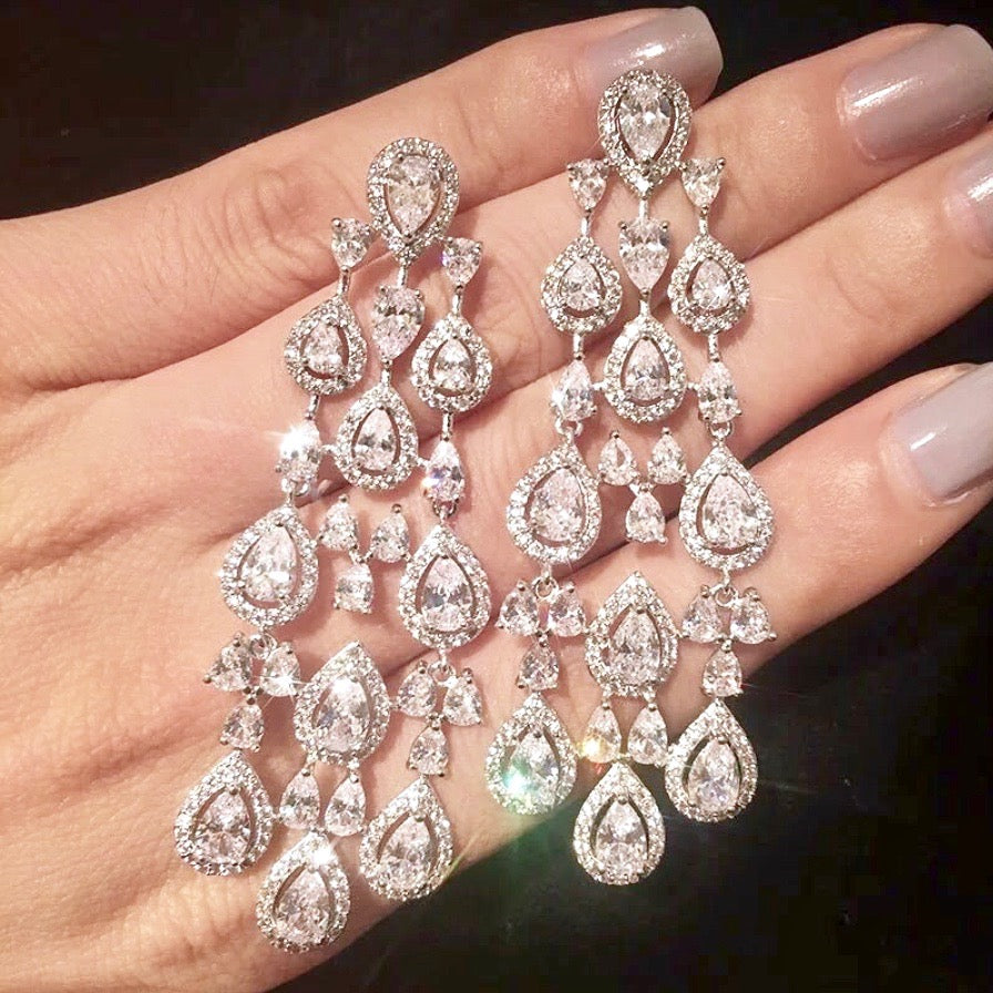 Aspen - Luxurious Cubic Zirconia Bridal Earrings - Available in Silver and Gold