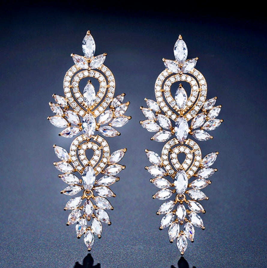 Haylani - Cubic Zirconia Bridal Earrings - Available in Silver, Rose Gold and Yellow Gold