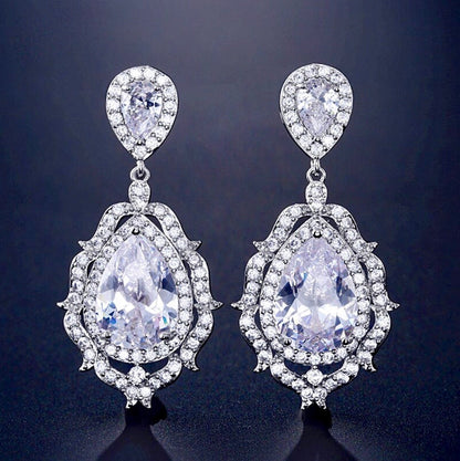 Anise - Cubic Zirconia Bridal Drop Earrings - Available in Silver and Rose Gold