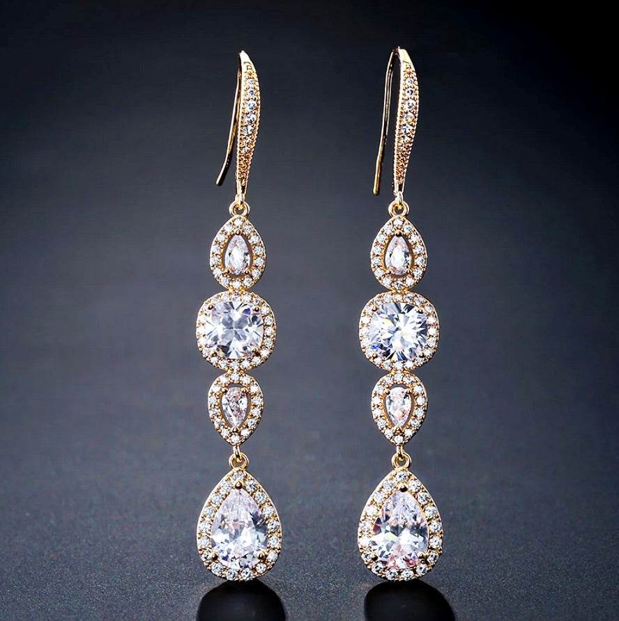 Michelle - Cubic Zirconia Bridal Earrings - Available in Silver, Rose Gold and Yellow Gold