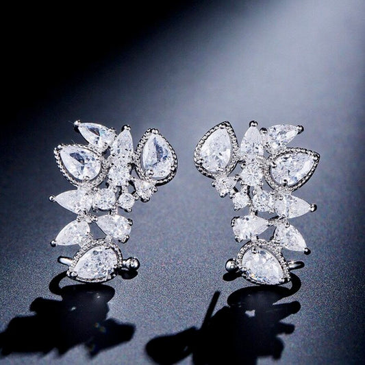 "Rielle" - CZ Bridal Climber Earrings - Available in Silver, Rose Gold and Yellow Gold