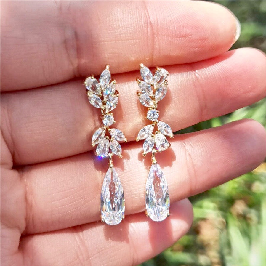 Gemma - Cubic Zirconia Bridal Earrings - Available in Rose Gold, Silver and Yellow Gold