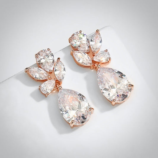 "Arista" - Cubic Zirconia Bridal Drop Earrings - Available in Rose Gold and Silver