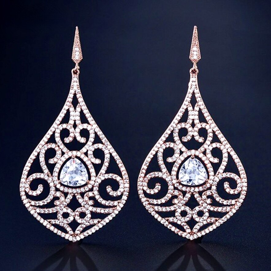 "Amari" - Cubic Zirconia Bridal Earrings - Available in Silver and Rose Gold