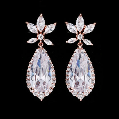 Calista - Cubic Zirconia Bridal Earrings - Available in Rose Gold and Silver