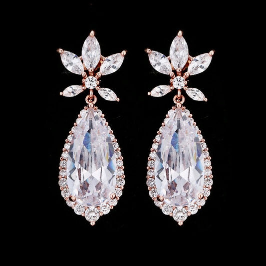 Calista - Cubic Zirconia Bridal Earrings - Available in Rose Gold and Silver